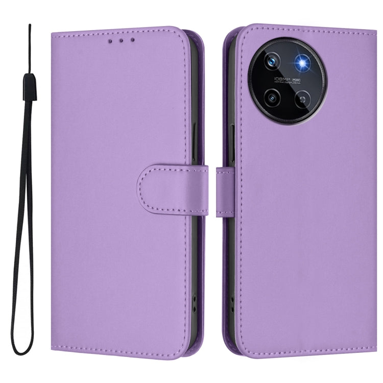 For Realme 11 4G Global Skin Feel Solid Color Leather Phone Case with Lanyard