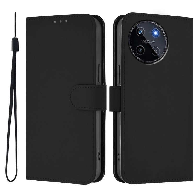 For Realme 11 4G Global Skin Feel Solid Color Leather Phone Case with Lanyard