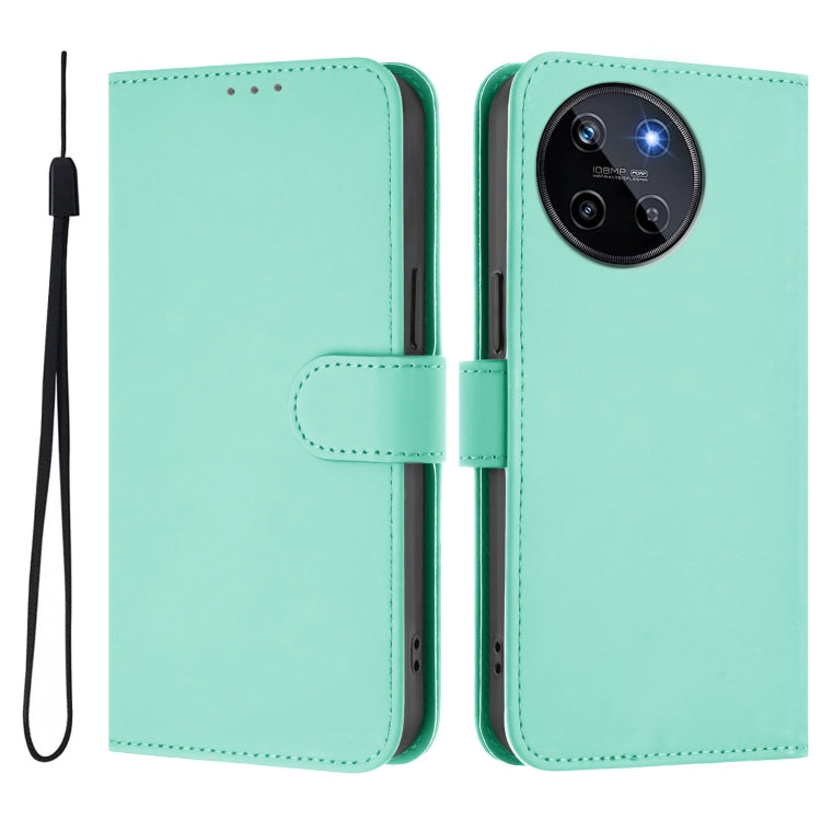 For Realme 11 4G Global Skin Feel Solid Color Leather Phone Case with Lanyard