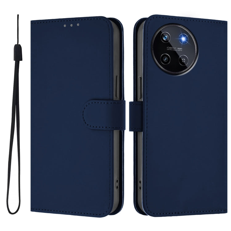 For Realme 11 4G Global Skin Feel Solid Color Leather Phone Case with Lanyard
