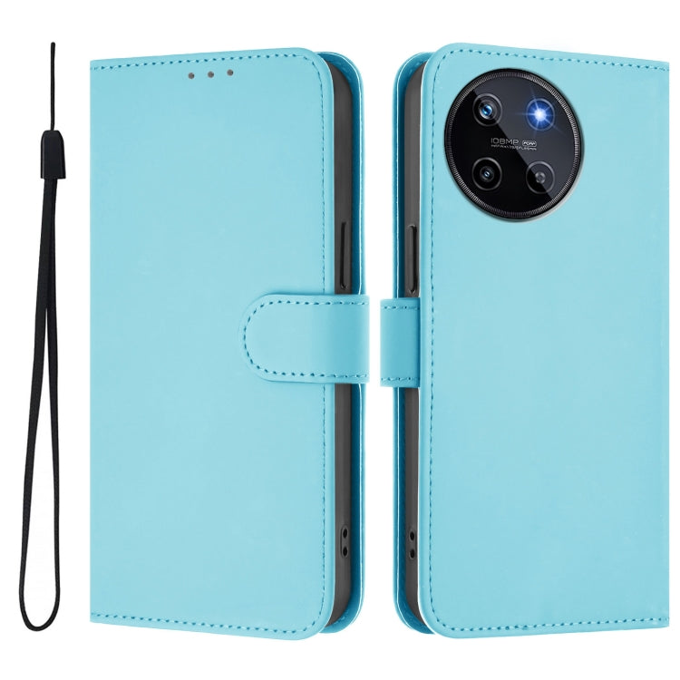 For Realme 11 4G Global Skin Feel Solid Color Leather Phone Case with Lanyard