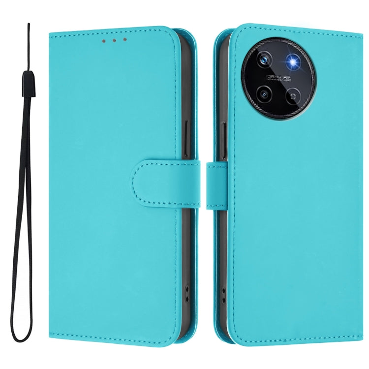 For Realme 11 4G Global Skin Feel Solid Color Leather Phone Case with Lanyard