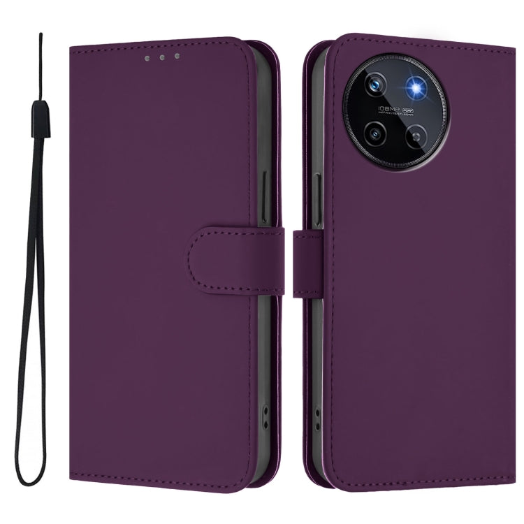 For Realme 11 4G Global Skin Feel Solid Color Leather Phone Case with Lanyard