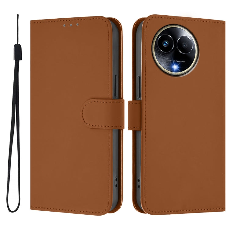 For Realme 11 5G Global Skin Feel Solid Color Leather Phone Case with Lanyard