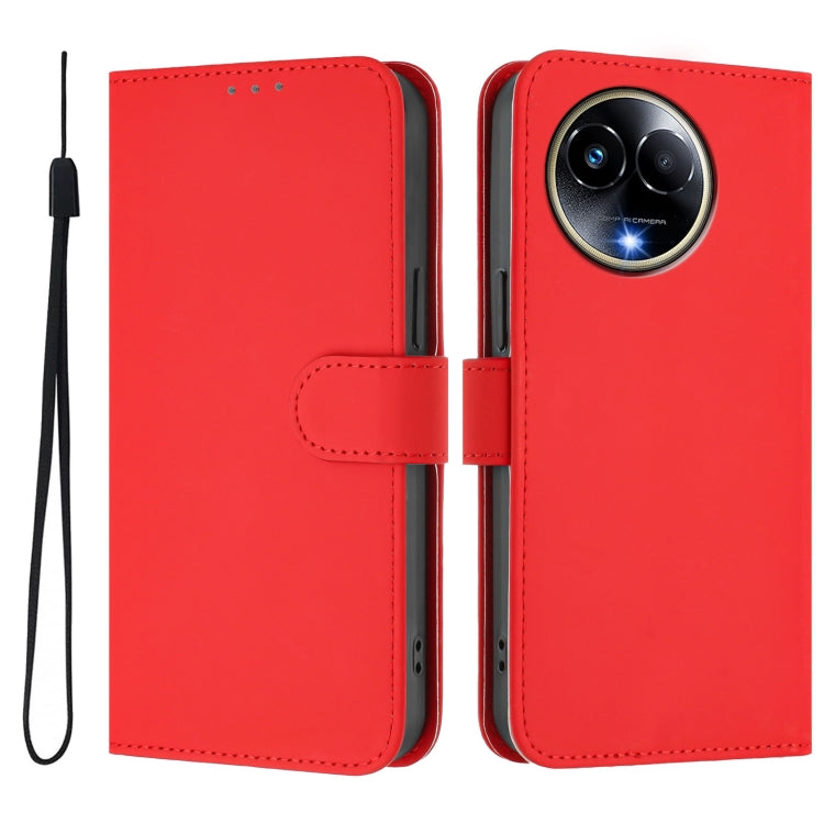 For Realme 11 5G Global Skin Feel Solid Color Leather Phone Case with Lanyard