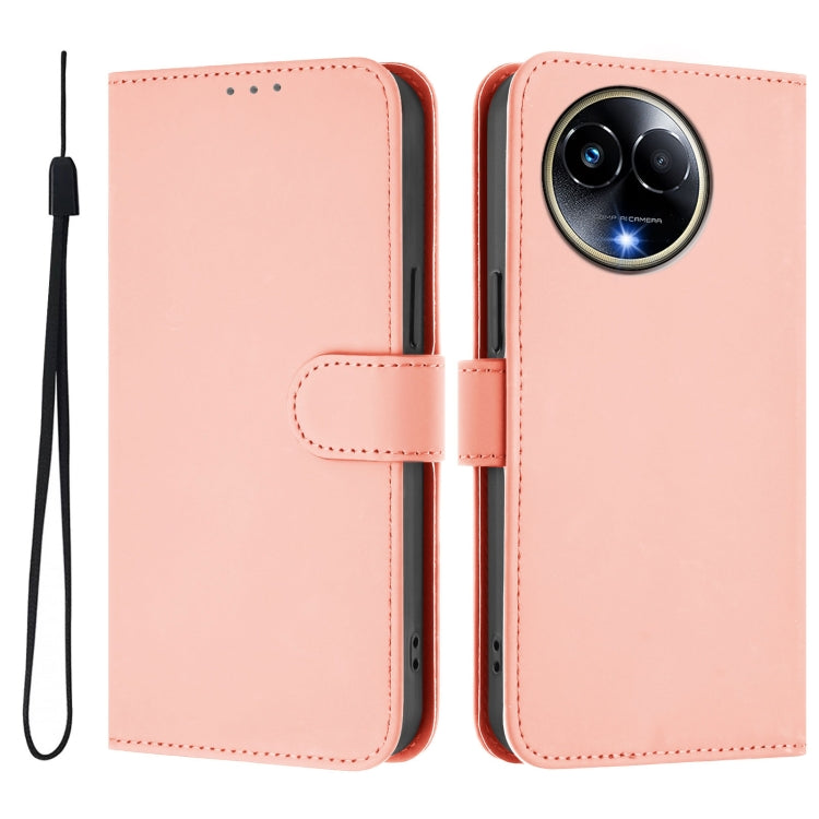 For Realme 11 5G Global Skin Feel Solid Color Leather Phone Case with Lanyard