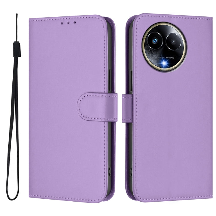 For Realme 11 5G Global Skin Feel Solid Color Leather Phone Case with Lanyard