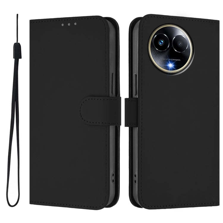 For Realme 11 5G Global Skin Feel Solid Color Leather Phone Case with Lanyard