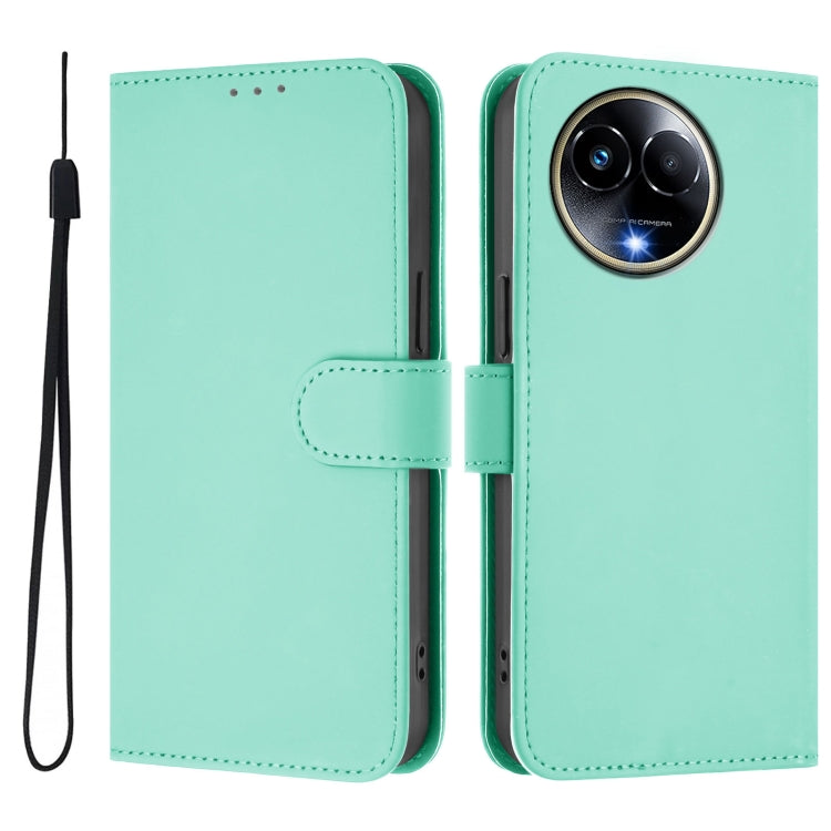 For Realme 11 5G Global Skin Feel Solid Color Leather Phone Case with Lanyard