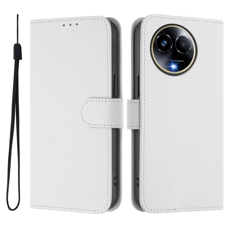 For Realme 11 5G Global Skin Feel Solid Color Leather Phone Case with Lanyard