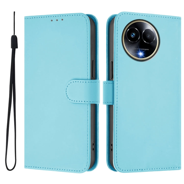 For Realme 11 5G Global Skin Feel Solid Color Leather Phone Case with Lanyard