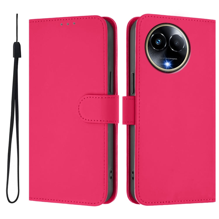 For Realme 11 5G Global Skin Feel Solid Color Leather Phone Case with Lanyard