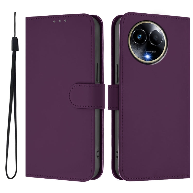 For Realme 11 5G Global Skin Feel Solid Color Leather Phone Case with Lanyard