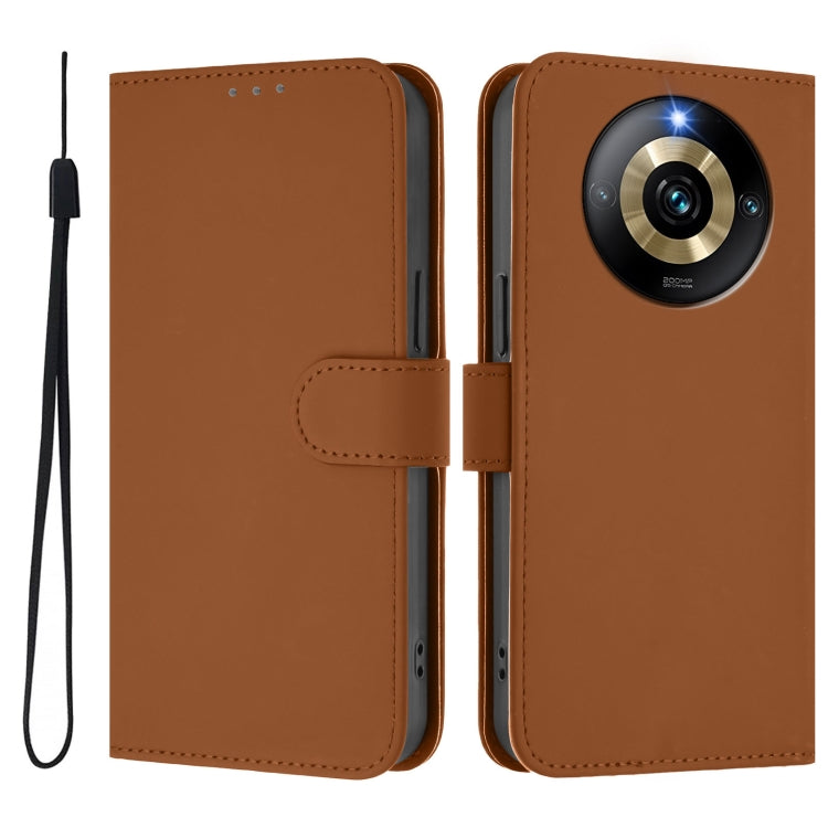 For Realme Narzo 60 Pro Global Skin Feel Solid Color Leather Phone Case with Lanyard