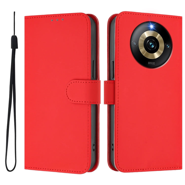 For Realme Narzo 60 Pro Global Skin Feel Solid Color Leather Phone Case with Lanyard