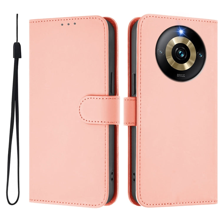 For Realme Narzo 60 Pro Global Skin Feel Solid Color Leather Phone Case with Lanyard