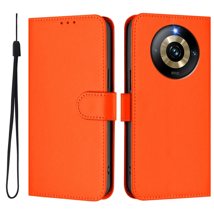 For Realme Narzo 60 Pro Global Skin Feel Solid Color Leather Phone Case with Lanyard