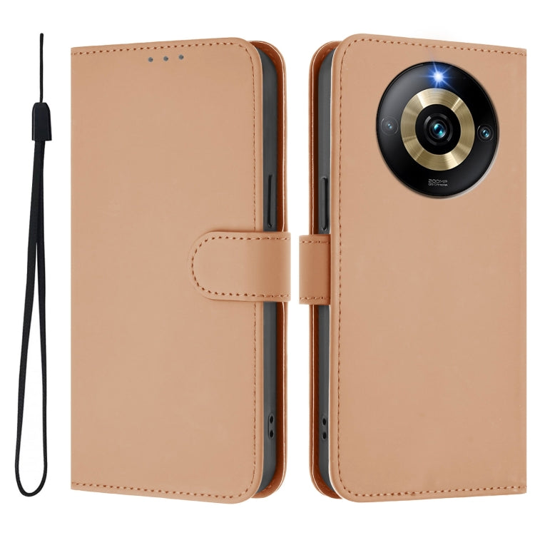 For Realme Narzo 60 Pro Global Skin Feel Solid Color Leather Phone Case with Lanyard