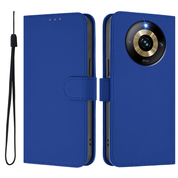 For Realme Narzo 60 Pro Global Skin Feel Solid Color Leather Phone Case with Lanyard