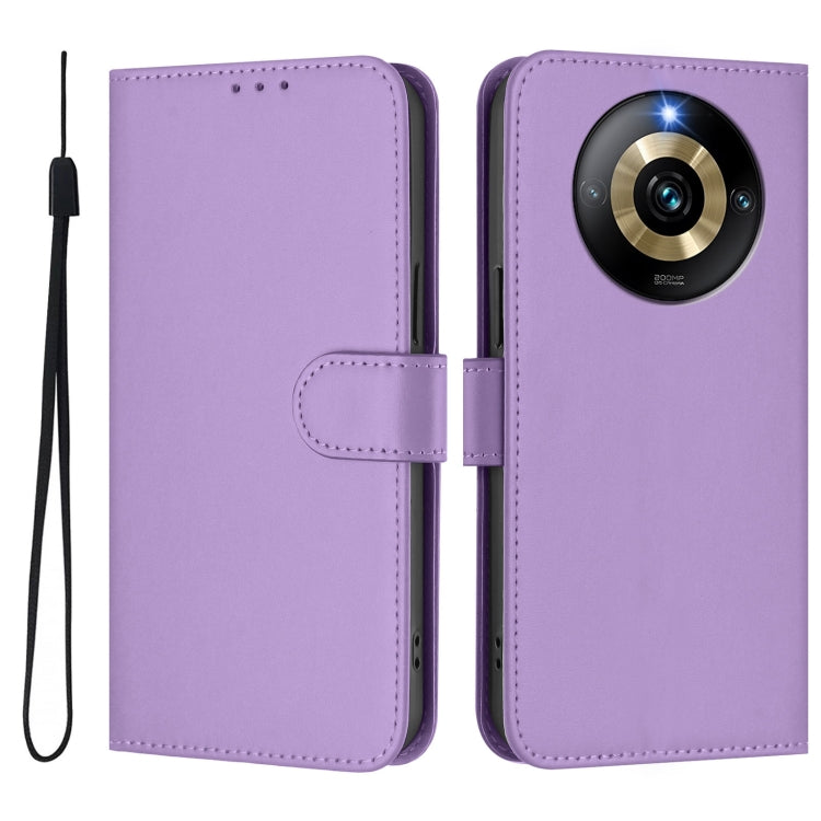 For Realme Narzo 60 Pro Global Skin Feel Solid Color Leather Phone Case with Lanyard