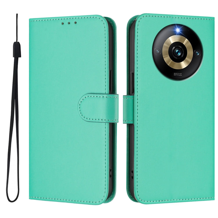 For Realme Narzo 60 Pro Global Skin Feel Solid Color Leather Phone Case with Lanyard