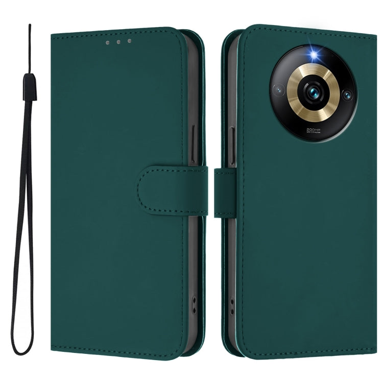 For Realme Narzo 60 Pro Global Skin Feel Solid Color Leather Phone Case with Lanyard