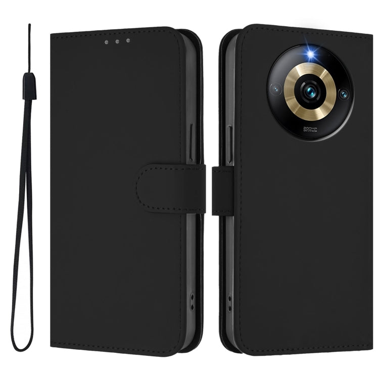 For Realme Narzo 60 Pro Global Skin Feel Solid Color Leather Phone Case with Lanyard