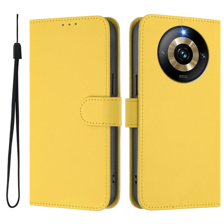 For Realme Narzo 60 Pro Global Skin Feel Solid Color Leather Phone Case with Lanyard