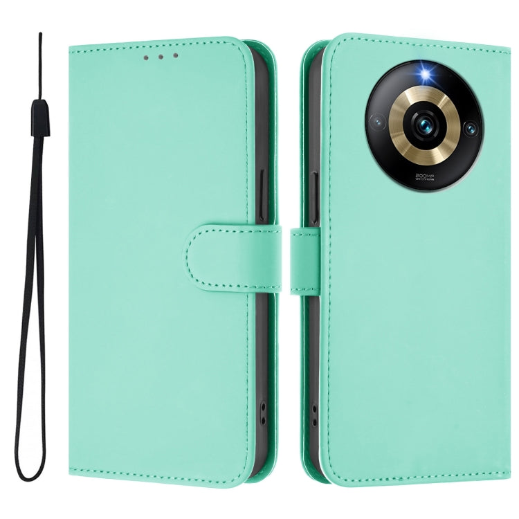 For Realme Narzo 60 Pro Global Skin Feel Solid Color Leather Phone Case with Lanyard