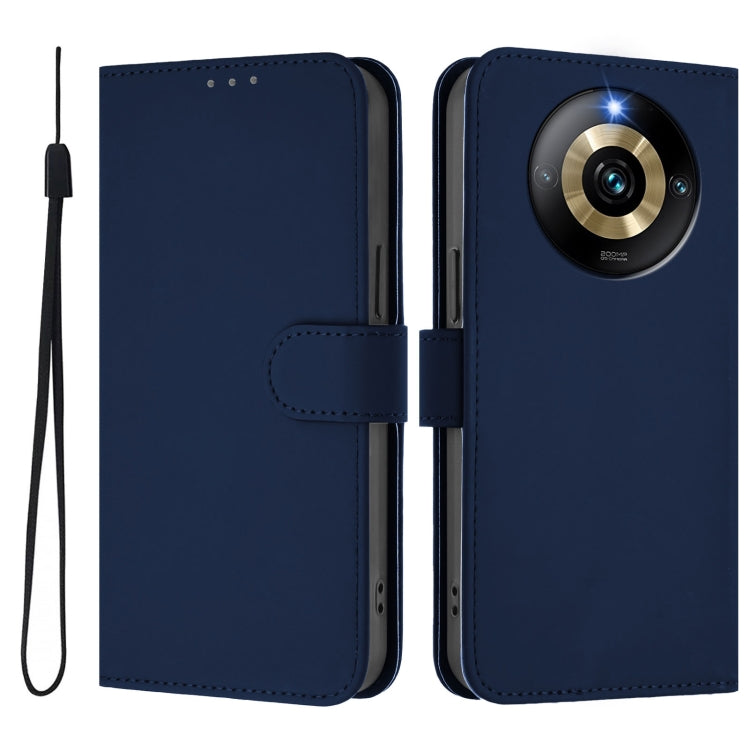 For Realme Narzo 60 Pro Global Skin Feel Solid Color Leather Phone Case with Lanyard