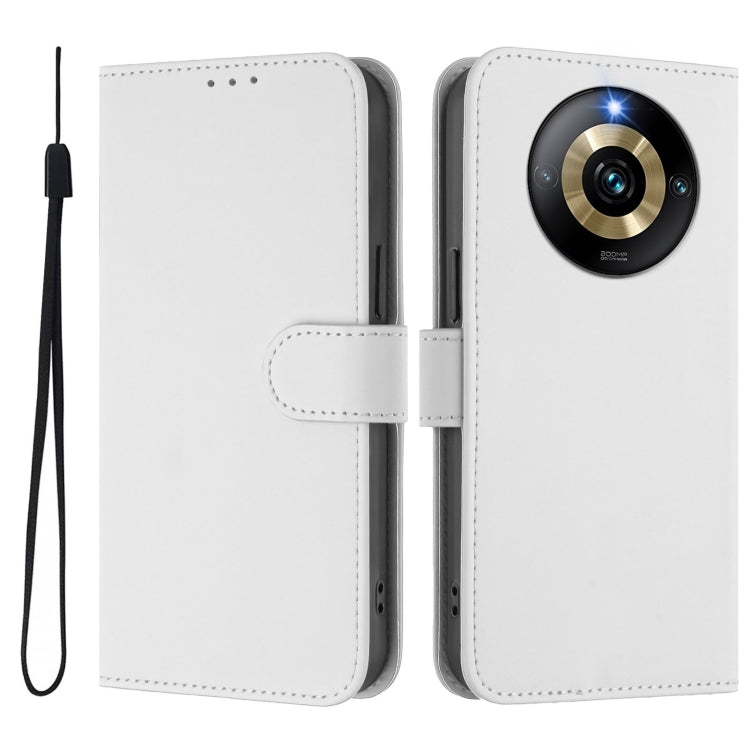 For Realme Narzo 60 Pro Global Skin Feel Solid Color Leather Phone Case with Lanyard