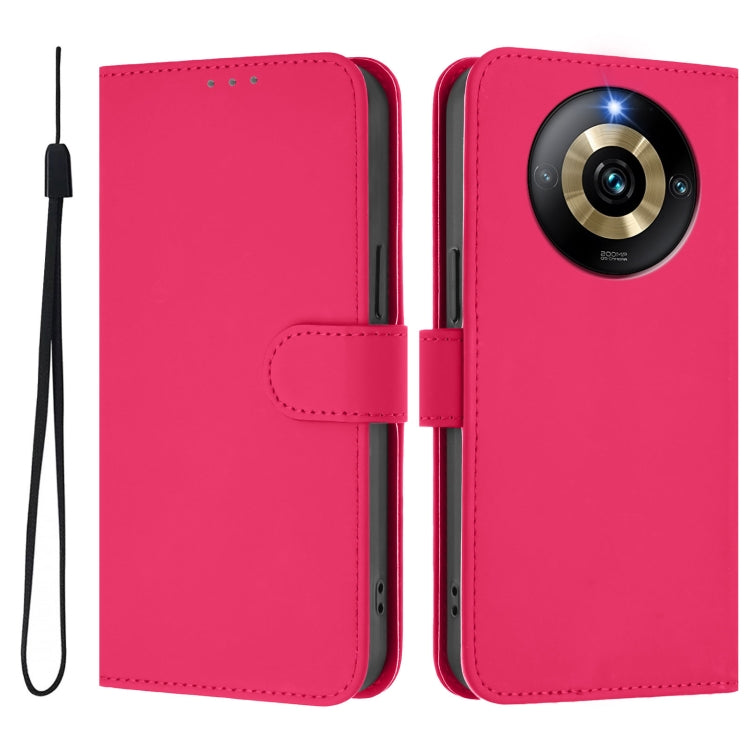 For Realme Narzo 60 Pro Global Skin Feel Solid Color Leather Phone Case with Lanyard
