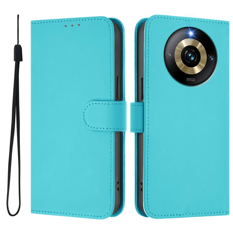 For Realme Narzo 60 Pro Global Skin Feel Solid Color Leather Phone Case with Lanyard