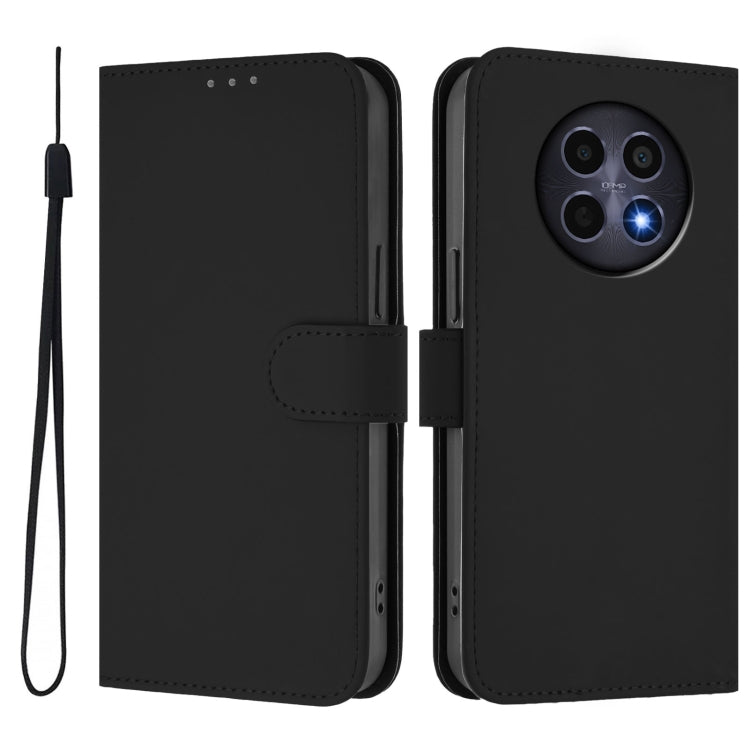 For Realme 12 5G Global Skin Feel Solid Color Leather Phone Case with Lanyard