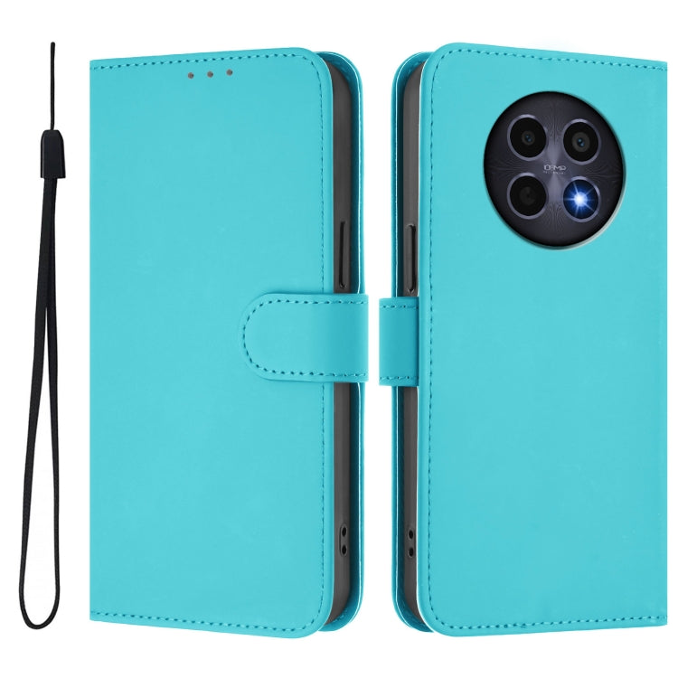 For Realme 12 5G Global Skin Feel Solid Color Leather Phone Case with Lanyard