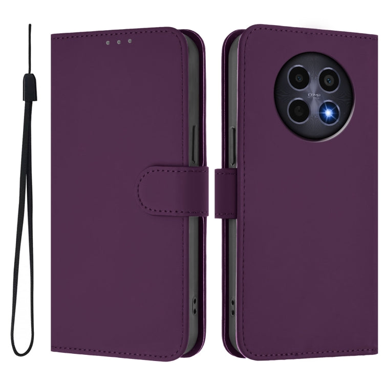 For Realme 12 5G Global Skin Feel Solid Color Leather Phone Case with Lanyard