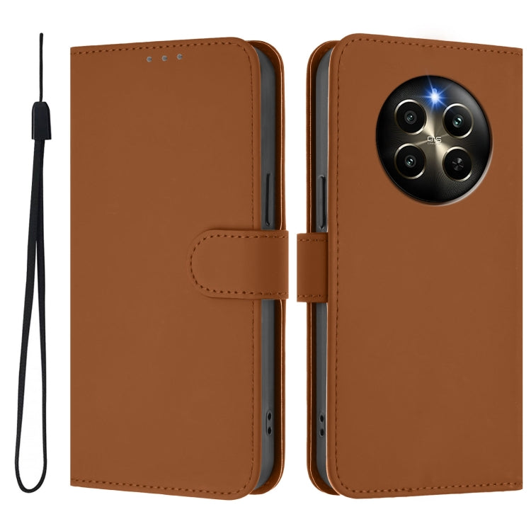 For Realme 12 Pro 5G Global Skin Feel Solid Color Leather Phone Case with Lanyard
