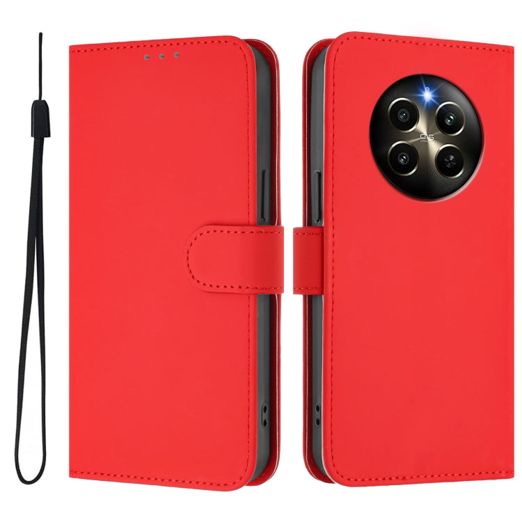 For Realme 12 Pro 5G Global Skin Feel Solid Color Leather Phone Case with Lanyard