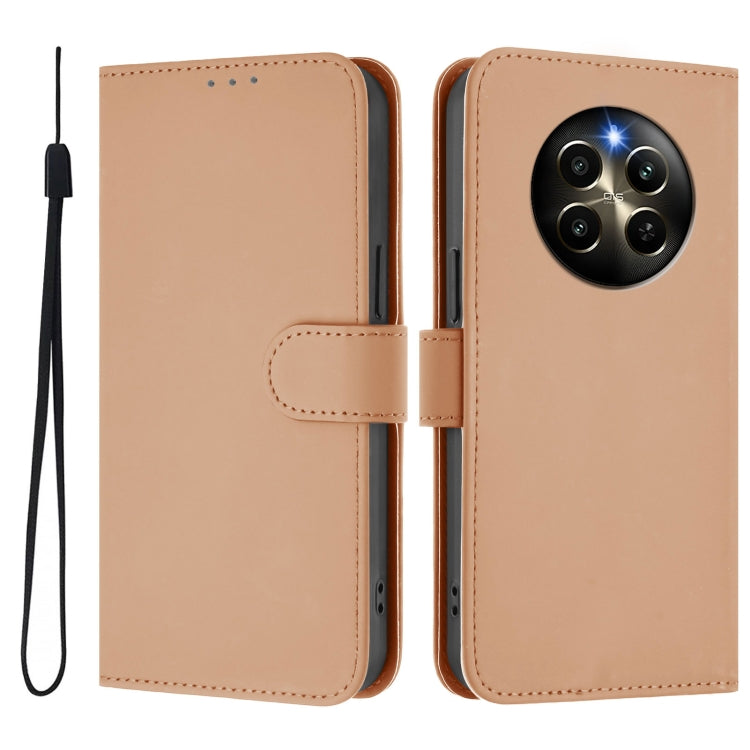 For Realme 12 Pro 5G Global Skin Feel Solid Color Leather Phone Case with Lanyard