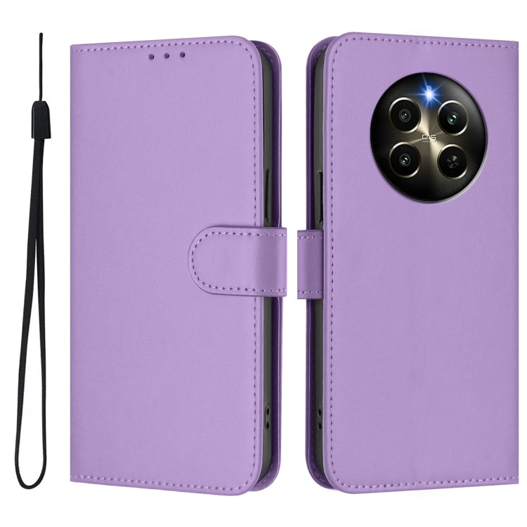 For Realme 12 Pro 5G Global Skin Feel Solid Color Leather Phone Case with Lanyard