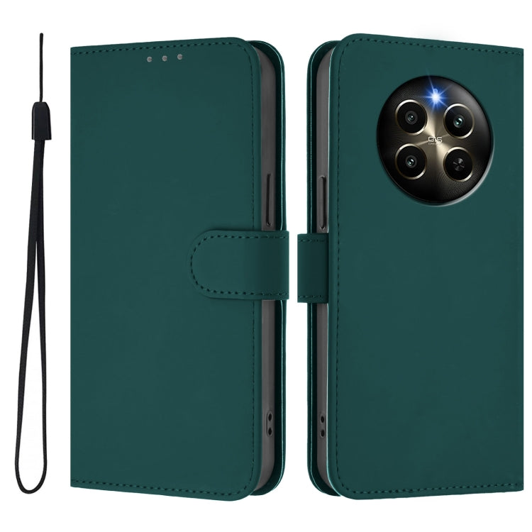 For Realme 12 Pro 5G Global Skin Feel Solid Color Leather Phone Case with Lanyard