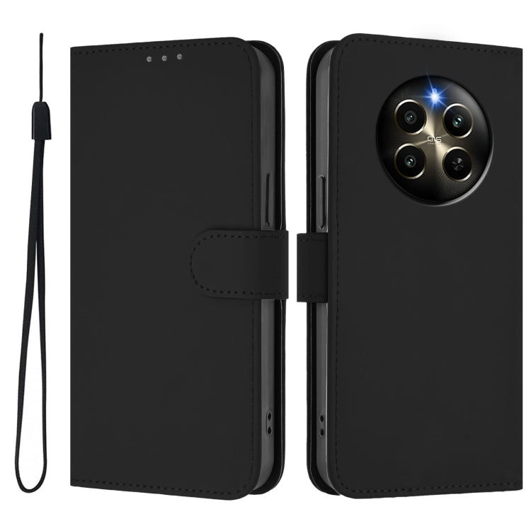 For Realme 12 Pro 5G Global Skin Feel Solid Color Leather Phone Case with Lanyard