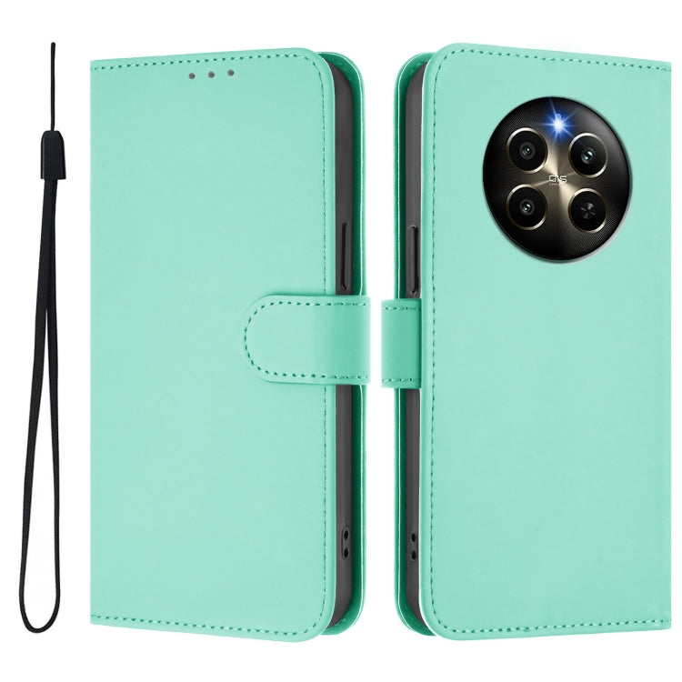 For Realme 12 Pro 5G Global Skin Feel Solid Color Leather Phone Case with Lanyard