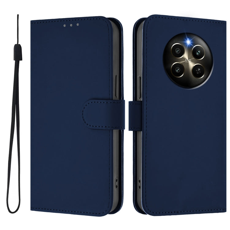 For Realme 12 Pro 5G Global Skin Feel Solid Color Leather Phone Case with Lanyard