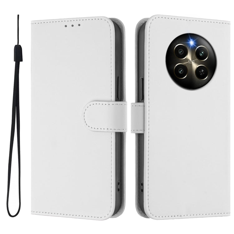 For Realme 12 Pro 5G Global Skin Feel Solid Color Leather Phone Case with Lanyard