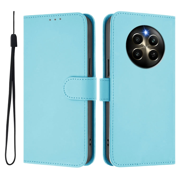 For Realme 12 Pro 5G Global Skin Feel Solid Color Leather Phone Case with Lanyard