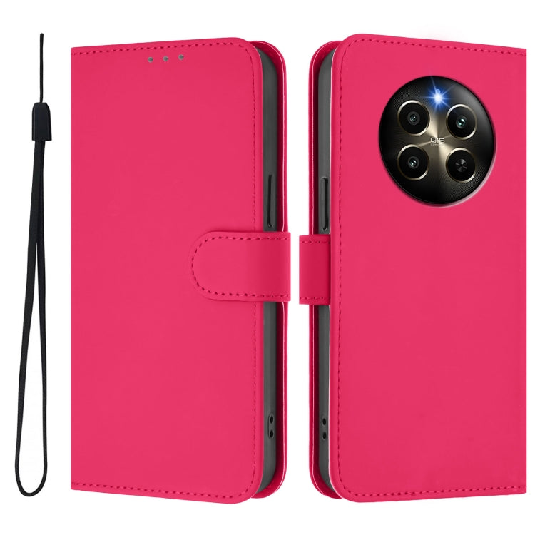 For Realme 12 Pro 5G Global Skin Feel Solid Color Leather Phone Case with Lanyard