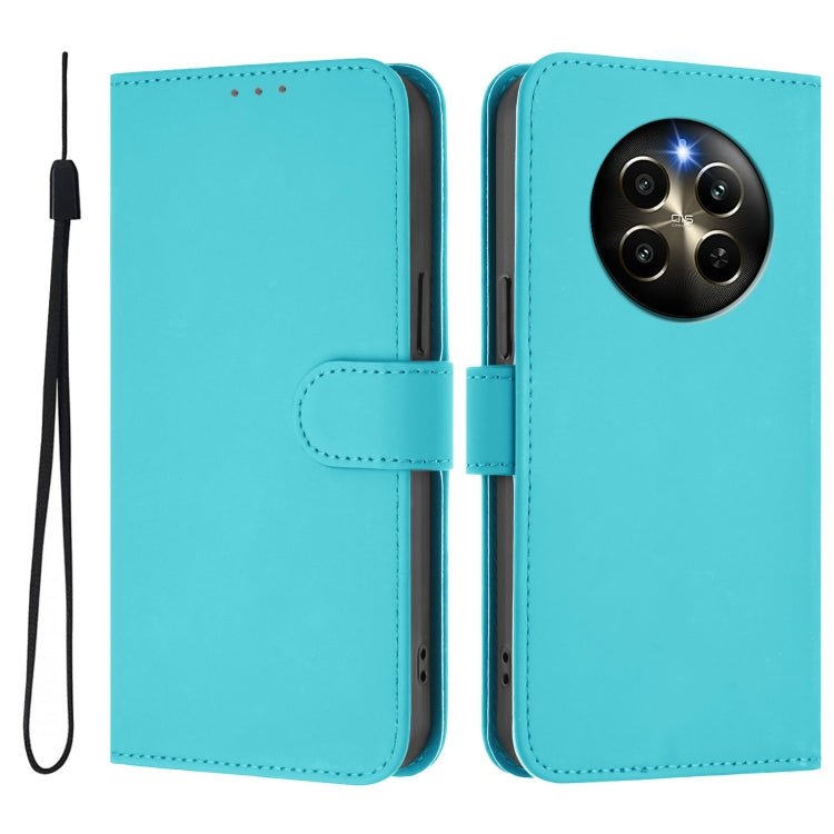 For Realme 12 Pro 5G Global Skin Feel Solid Color Leather Phone Case with Lanyard