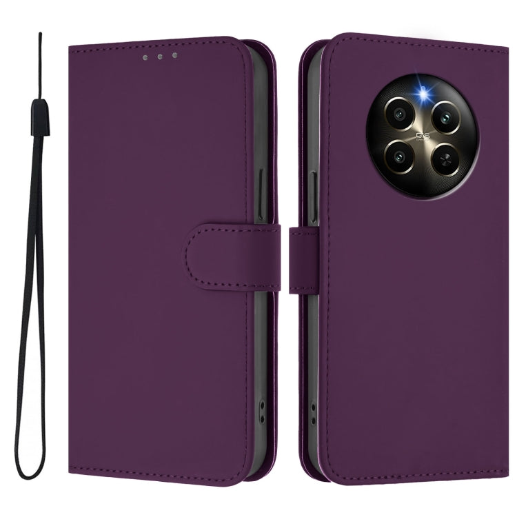 For Realme 12 Pro 5G Global Skin Feel Solid Color Leather Phone Case with Lanyard