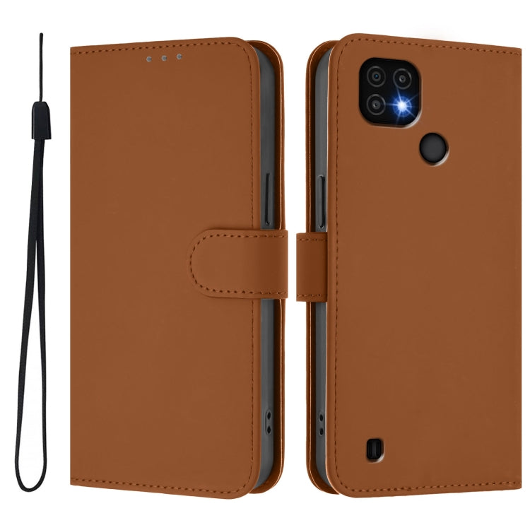 For Realme C20 / C11 2021 / C21 Skin Feel Solid Color Leather Phone Case with Lanyard